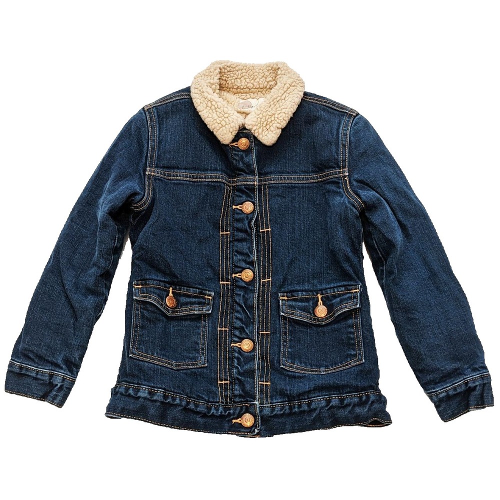 EUC Peek Girls Medium 6 7 Faux Sheepskin Lined Blue Denim Jean Jacket